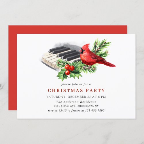 Red Cardinal Holly Berry Christmas Holiday Party Invitation
