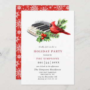 Red Cardinal Holly Berry Christmas Holiday Party Invitation