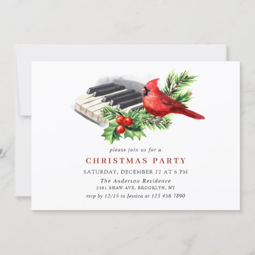 Red Cardinal Holly Berry Christmas Holiday Party Invitation