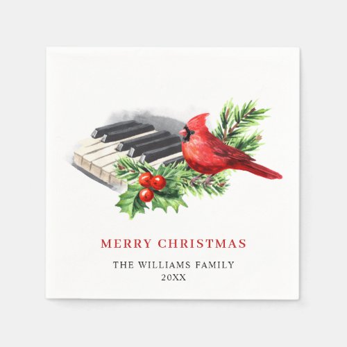 Red Cardinal Holly Berry Christmas Holiday Party Napkins