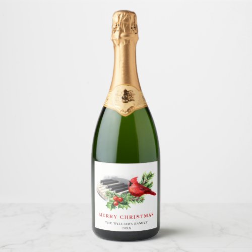 Red Cardinal Holly Berry Christmas Holiday Party Sparkling Wine Label