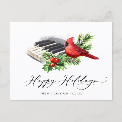 Red Cardinal Holly Berry Christmas Holiday Postcard