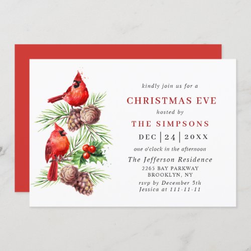 Red Cardinal Holly Berry Holiday CHRISTMAS EVE Invitation