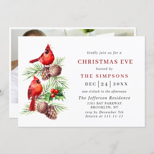 Red Cardinal Holly Berry Holiday CHRISTMAS EVE Invitation