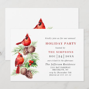 Red Cardinal Holly Berry Holiday CHRISTMAS PARTY Invitation