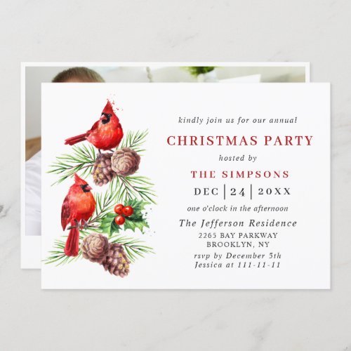 Red Cardinal Holly Berry Holiday CHRISTMAS PARTY Invitation