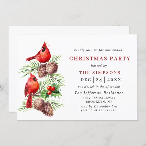 Red Cardinal Holly Berry Holiday CHRISTMAS PARTY Invitation