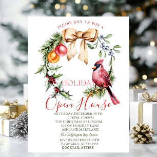 Red Cardinal Holly Berry Open House Invitation