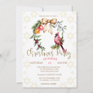 Red Cardinal Holly Berry Snowflakes Christmas Invitation