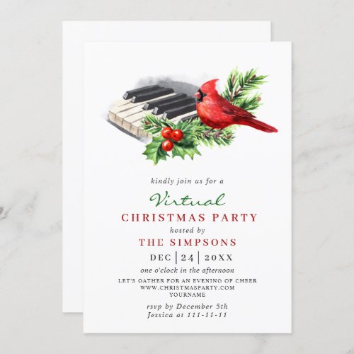 Red Cardinal Holly Berry VIRTUAL Christmas Party Invitation