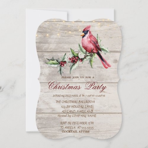 Red Cardinal Holly Berry Wood Christmas Corporate Invitation