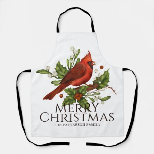 Red Cardinal Holly Christmas Custom Name Gift Apron