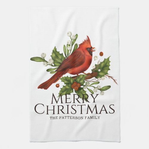 Red Cardinal Holly Christmas Kitchen Gift Towel