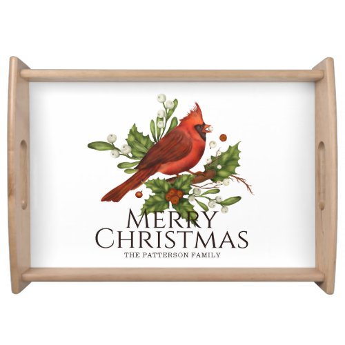 Red Cardinal Holly Christmas Serving Gift Tray