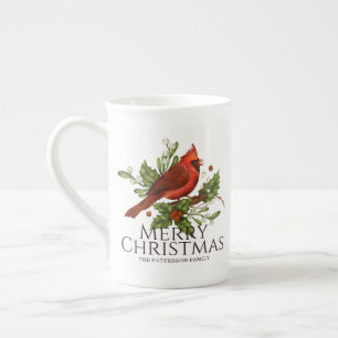 Red Cardinal Holly Christmas Tea Gift Bone China Mug