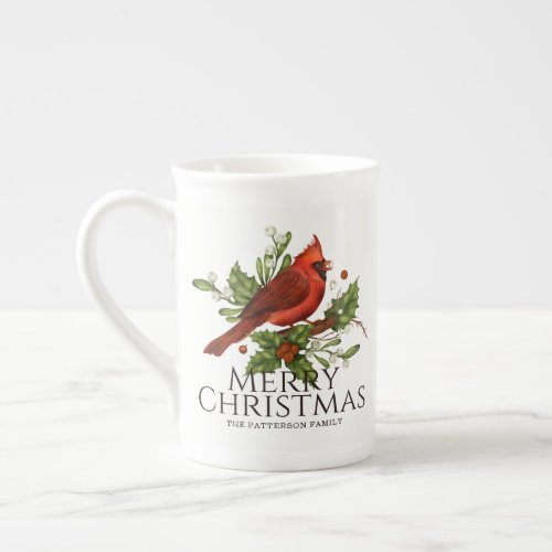 Red Cardinal Holly Christmas Tea Gift Bone China Mug