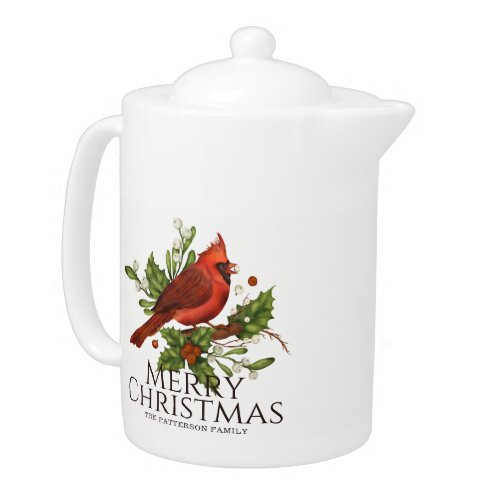 Red Cardinal Holly Christmas Tea Gift Teapot