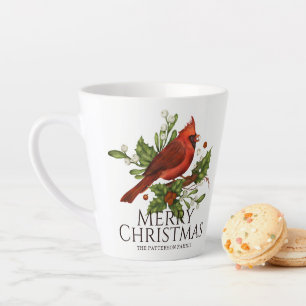 Red Cardinal Holly Holiday Cocoa Gift Custom Name Latte Mug