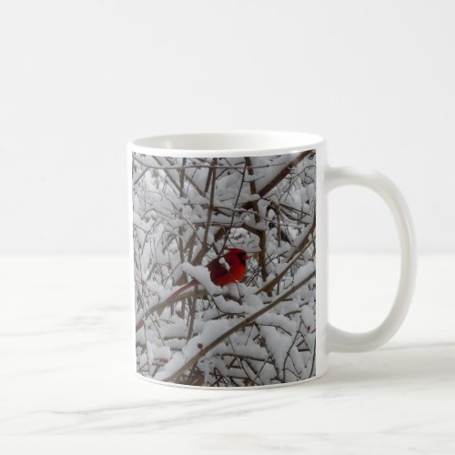 Red Cardinal in a Snow Filled Tree Coffee Cup