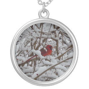 Red Cardinal in a Snow Filled Tree Necklace