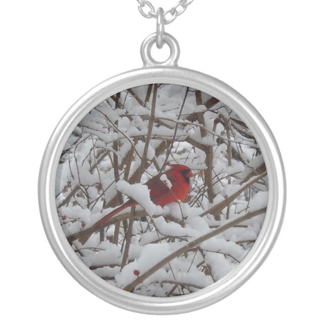 Red Cardinal in a Snow Filled Tree Necklace (Front)