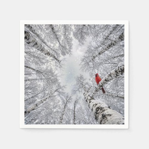 Red Cardinal In a Winter White Birch Forest Napkins