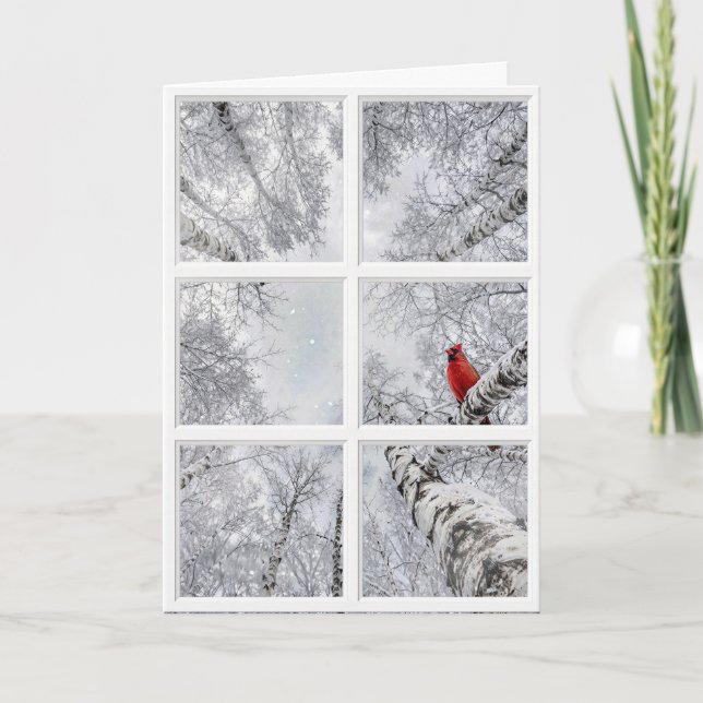 Red Cardinal In a Winter Window Card (Front)