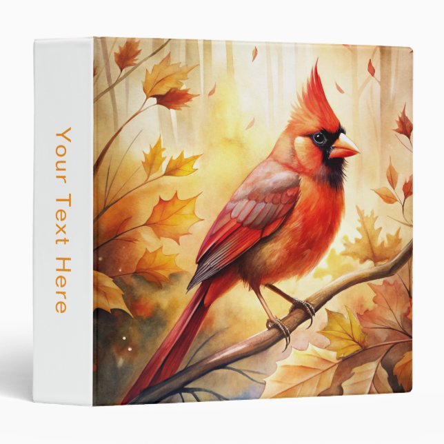 Red Cardinal in Autumn Fall 3 Ring Binder (Front/Spine)