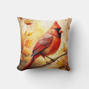 Red Cardinal in Autumn Fall Throw Pillow