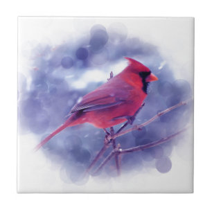 Red Cardinal in the Blizzard Ceramic Tile