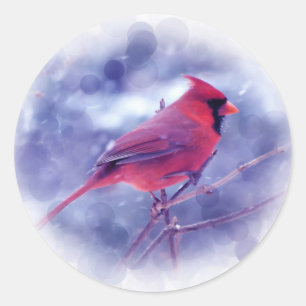 Red Cardinal in the Blizzard Classic Round Sticker