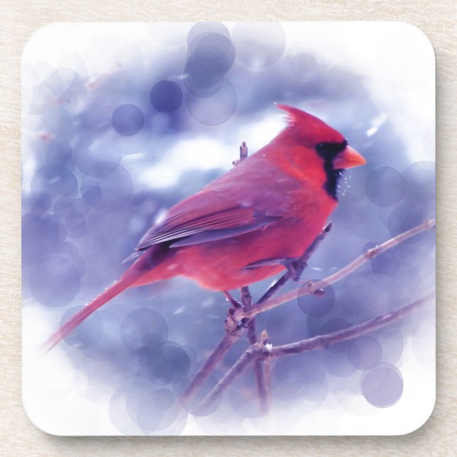 Red Cardinal in the Blizzard Drink Coaster (Front)