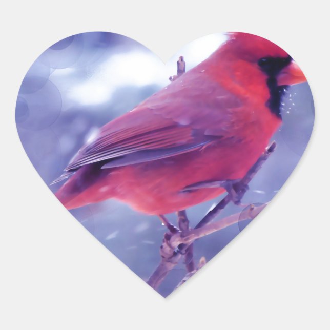 Red Cardinal in the Blizzard Heart Sticker (Front)
