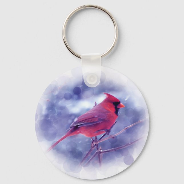 Red Cardinal in the Blizzard Keychain (Front)