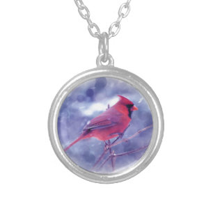 Red Cardinal in the Blizzard Silver Plated Necklace