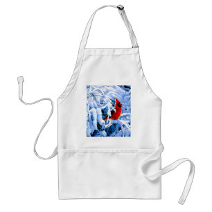 Red Cardinal In the Winter Snow Adult Apron