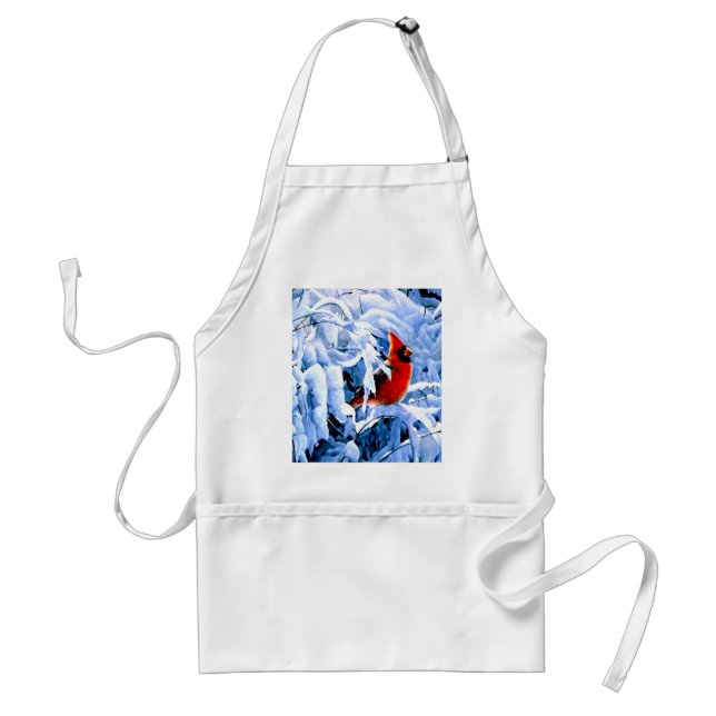 Red Cardinal In the Winter Snow Adult Apron (Front)