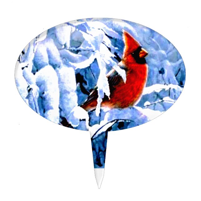 Red Cardinal In the Winter Snow Cake Topper (Front)