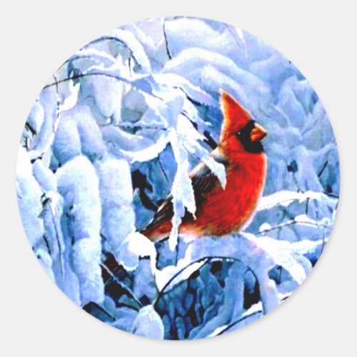 Red Cardinal In the Winter Snow Classic Round Sticker