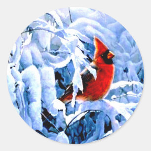 Red Cardinal In the Winter Snow Classic Round Sticker