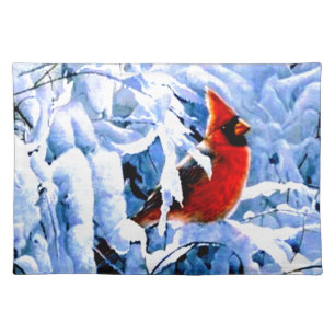Red Cardinal In the Winter Snow Cloth Placemat