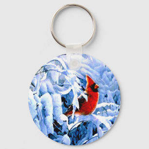 Red Cardinal In the Winter Snow Keychain