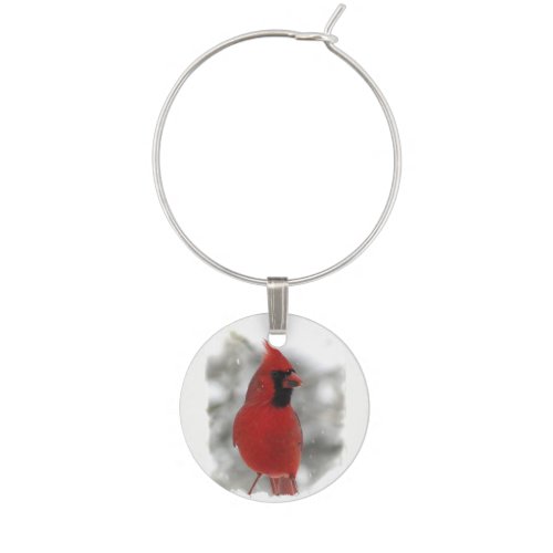 Red Cardinal in White Snow Wine Charm