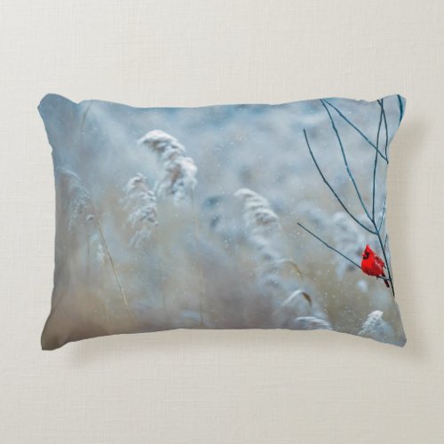 Red Cardinal in Winter Nature Photo Christmas Accent Pillow