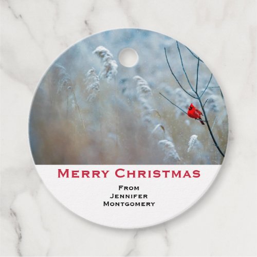 Red Cardinal in Winter Nature Photo Christmas Favor Tags