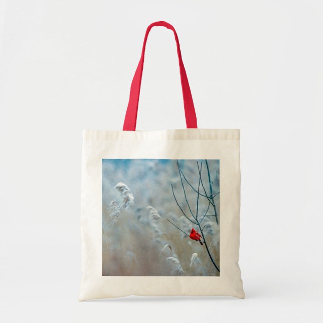 Red Cardinal in Winter Nature Photo Christmas Tote Bag (Front)