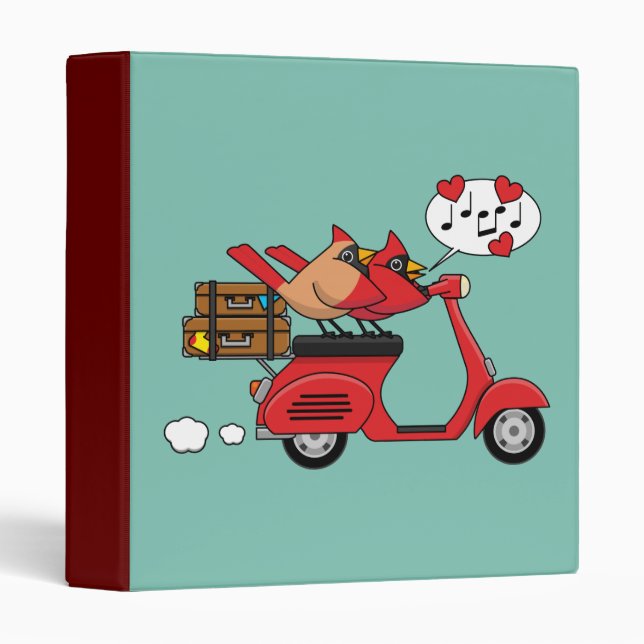 Red Cardinal Lovers on Scooter 3 Ring Binder (Front/Spine)