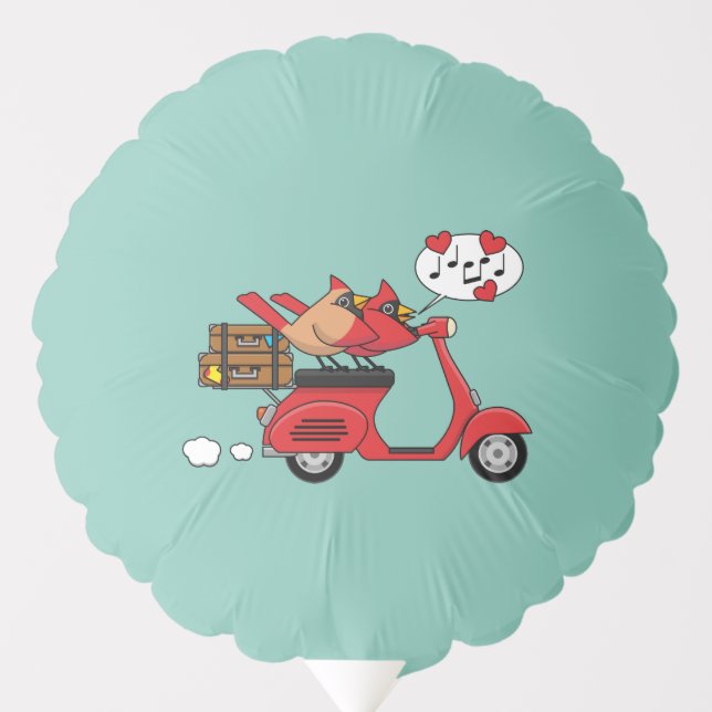 Red Cardinal Lovers on Scooter Balloon (Front)