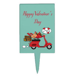 Red Cardinal Lovers on Scooter Cake Topper