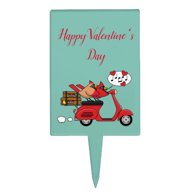 Red Cardinal Lovers on Scooter Cake Topper (Front)